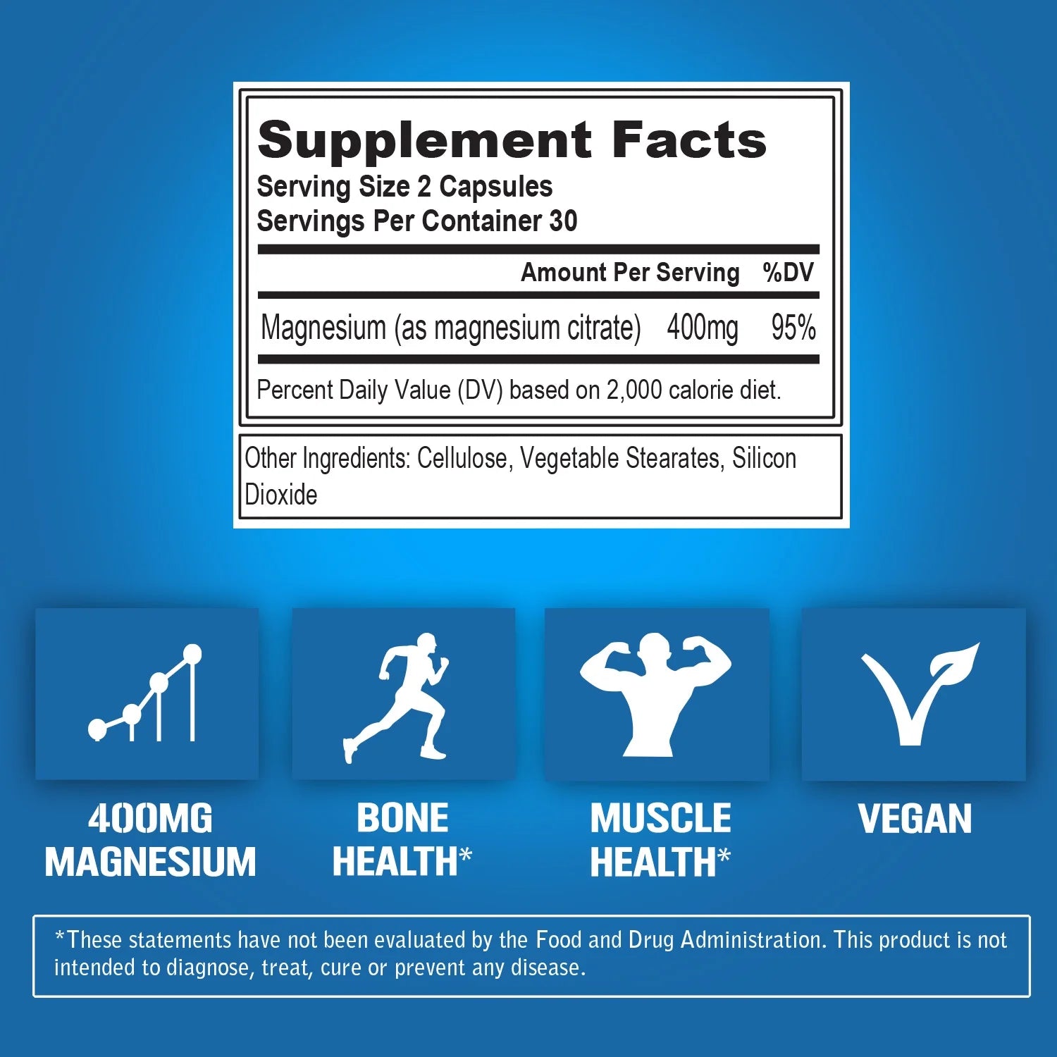 Magnesium Citrate 400Mg for Bone & Muscle Health and Natural Sleep Support, 60Ct Capsules