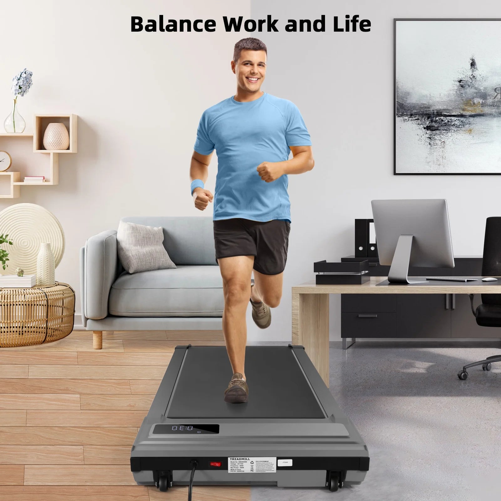 Walking Pad, 2 in 1 under Desk Treadmill with Remote Control、Led Display, 300 Lbs Portable Treadmill for Home/Office (Black)