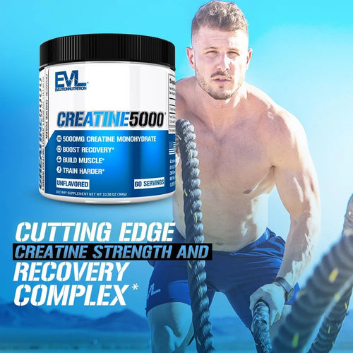 Evlution Nutrition Creatine 5000 - Supports Faster Recovery, Lean Muscle Growth & Performance - Pre & Post Workout Powder - 5000Mg Pure Creatine Monohydrate per Serving - 60 Servings - Unflavored