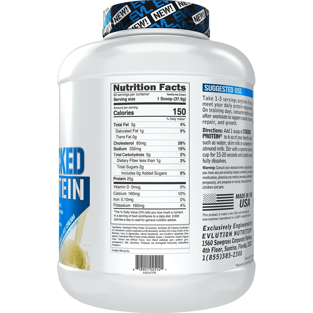 Stacked Protein Protein Powder with 25 Grams of Protein, 6 Grams of Bcaas and 5 Grams of Glutamine (Vanilla Ice Cream, 5 LB)